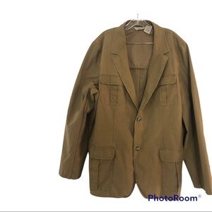 LL Bean Mens Sz 50 Tall Cotton Khaki Safari Jacket Two Button Cotton Sport Coat